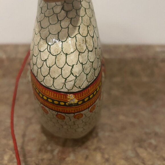 Vintage Indian ? Wood Wooden Hand Carved Decorated Duck Swan Bird Ornament Wood - Picture 3 of 7